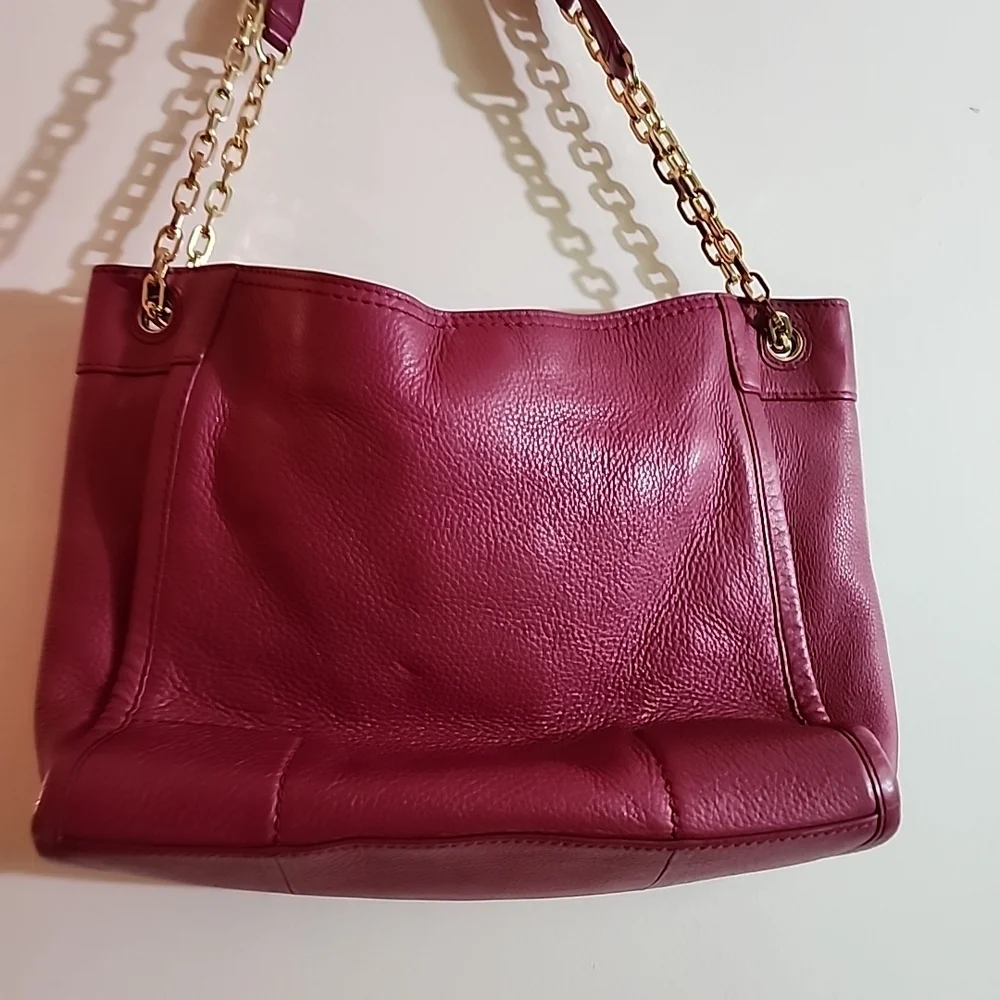 Tory Burch Britten Raspberry Color Leather Slouchy Shoulder Handbag - Picture 9 of 11